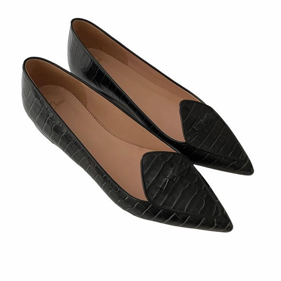 J. Crew Shoes - J. Crew Black Pointed Toe Crocodile Texture Loafers 9.5